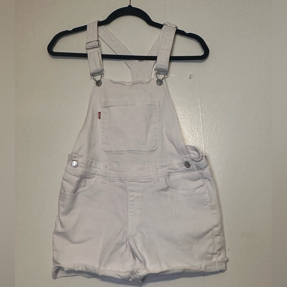 Levi's White Denim Short Overalls